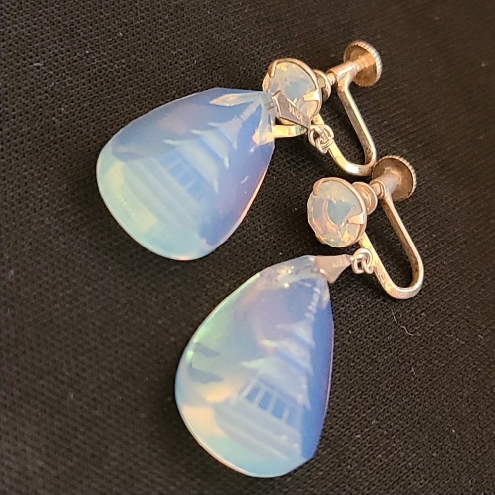 Vintage sterling silver opaline pagoda reverse picture screwback earrings